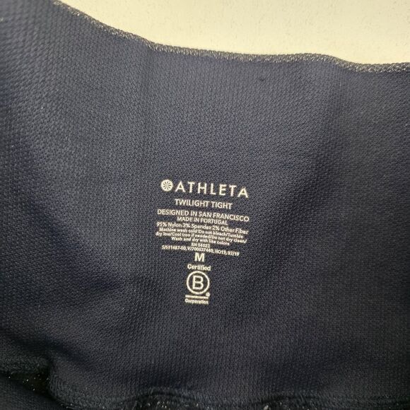 Athleta Twilight Tight Blue Silver Sparkle Shimmer Leggings Medium Gorpcore Gym - Picture 5 of 14
